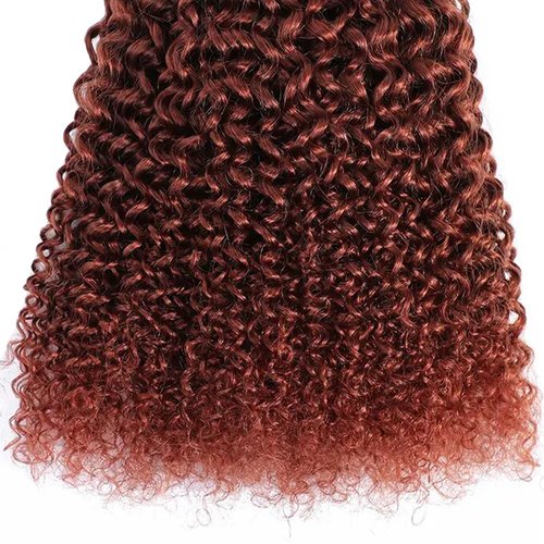 QEUOPE Auburn Kinkycurly Bundles Human Hair Color 33 Reddish Brown Deep Curly Wet and Wavy Bundles Double Weft Brazilian Hair Extensions Silky and Soft for Women (8 10 12 inch 3 Bundles)