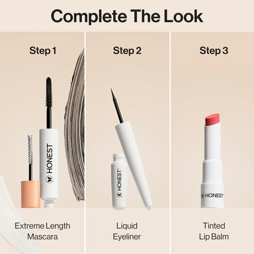 Honest Beauty Extreme Length Volumizing Clean Mascara + Longlasting Vegan Liquid Eyeliner Bundle | EWG Verified + Cruelty Free | Black, 0.27 fl oz, 0.58 fl oz
