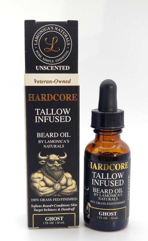 LAMONICA'S NATURALS Tallow-Infused Hardcore Beard Oil for Men – Unscented, 100% Grass-Fed finished tallow & Organic Oils – Softens, Hydrates & Conditions Beard – Grooming Oil for Men Veteran-Owned