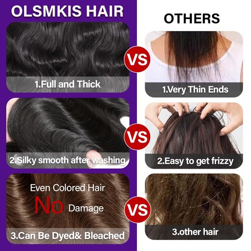 Olsmkis Body Wave HD Lace Frontal 13x4 16 Inch Ear to Ear Transparent Lace Front Closure 100% Unprocessed Brazilian Virgin Human Hair 13 x 4 Pre Plucked with Baby Hair 180% Density Natural Black