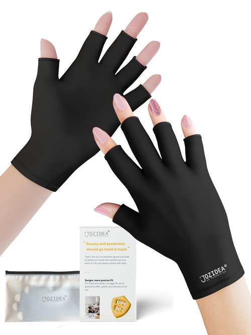 jozidea Petite Hands UV Gloves for Gel Manicures, UPF50+ UV Protection Gloves, Fingerless Design for Nails Protect Hands Anti Sun and UVA UVB light(Black-Small Size)