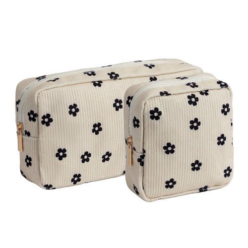 OZAOZ Makeup Bag for Purse Small Cosmetics Bag Corduroy Cute Cosmetic Pouch for Women (2PC Plum blossom)
