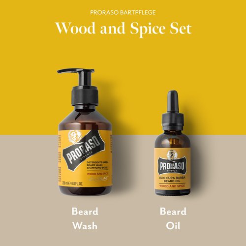 Proraso Beard Care Kit for Men, Beard Wash & Oil with Sandalwood to Tame, Cleanse & Detangle Full, Thick and Coarse Beards, Wood & Spice