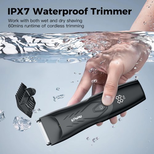 LEMULEGU Men Hair Trimmer with Dual-Blades,Electric Waterproof Body Grooming Shaver,Painless Quiet Hygiene Razor with Standing Charging Dock Black