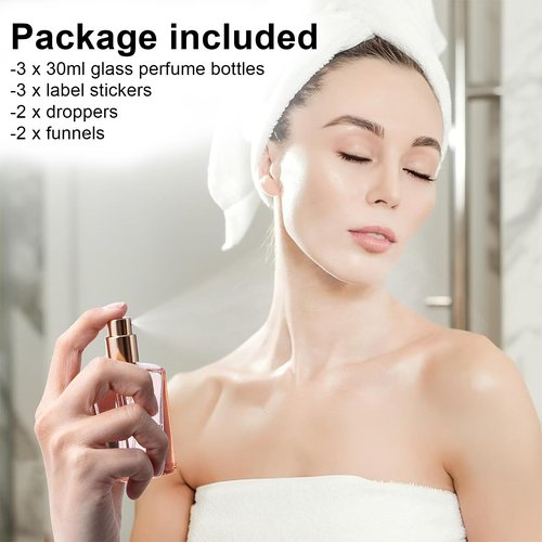Yebeauty 3pcs 30ml Refillable Perfume Bottles, Glass Perfume Bottles Empty Atomizer Mist Spray Bottle for Perfume Cologne Dispenser, Clear Pink Amber