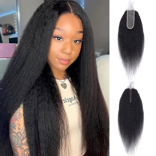 Kinky Straight 2x6 HD Lace Frontal Closure 12A Brazilian Raw Virgin Yaki Kinky Straight Human Hair Closure Natural Hairline Pre Plucked 12 Inch