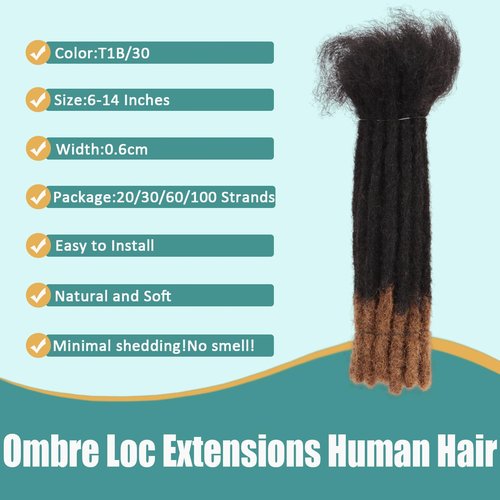 Viovian 0.6cm Human Hair Dreadlock Extensions 6 Inch 30 Strands Ombre Brown Loc Extensions Human Hair Dreads Extensions for Men Human Color 1b/30