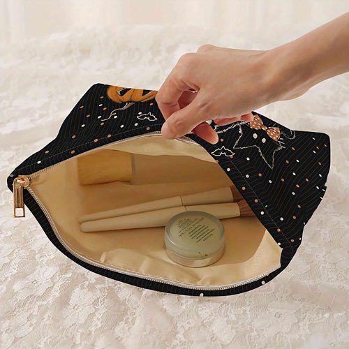 sunaeset cute halloween makeup bag for women, small mini zipper makeup pouch, little kawaii cosmetic bag for purse, halloween accessories gifts for women