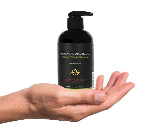 Botanical Shaving Gel, Sandalwood & Peppermint, 8oz All Natural Skin Care. For Smooth Gentle Shave.