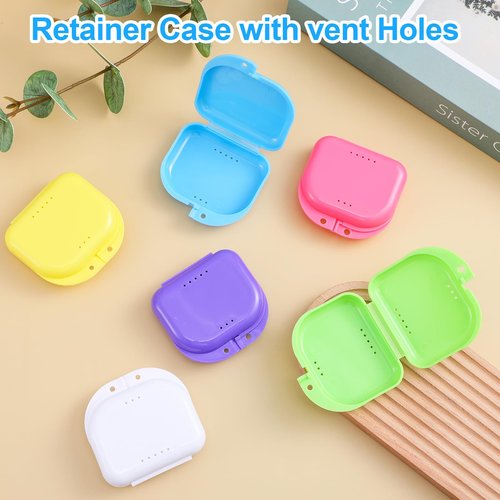 Lemecima 36 Pcs Retainer Case with Vent Holes Mouth Guard Container Case Dental Storage Container Multicolor Dental Retainer Box for Office Travel Household, 6 Colors