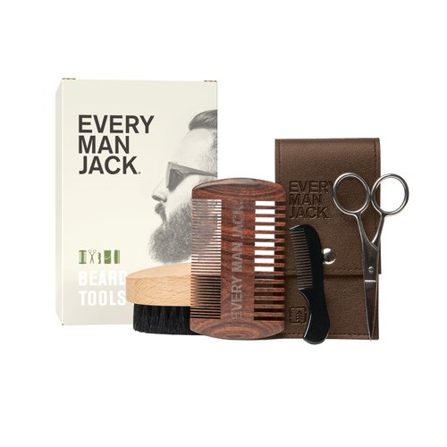 Every Man Jack Beard Grooming Tool Gift Set for Men - 5 pieces - Dual-Tooth Comb, Beard Brush, Stainless Steel Shears & Mini Comb - Travel Friendly & Perfect for Daily Maintenance