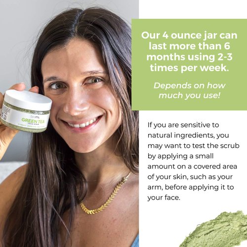 Teami Matcha Green Tea Facial Scrub For Hydrating, Moisturizing, and Exfoliating, Natural Exfoliating Body & Organic Face Exfoliator Sugar Scrub with Lemongrass, Non-Greasy Face Exfoliant