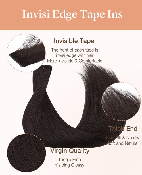 GOO GOO Invisi Edge Tape in Hair Extensions Human Hair, 2 Dark Brown, 10pcs 20inch 30g, Virgin Remy Hair, Seamless Injected Tape, Natural Look
