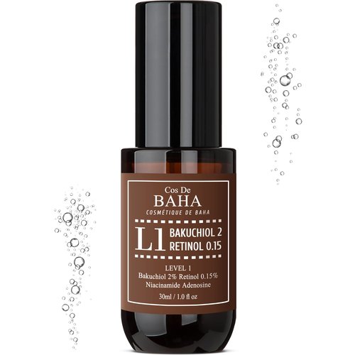 Retinol 0.15% Bakuchiol 2% Serum - Plant-Based Retinol Alternative - Facial Serum for Smooth Skin Texture - Suitable for All Skin Types, 1 Fl Oz (30ml) (Pack of 2)