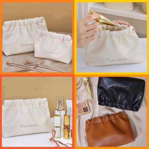 Duleylv 2 PCS Small Makeup Bag for Purse Waterproof Cosmetic Pouch Mini Cosmetic Bags Portable Makeup Bag Set for Women Coin Purse Organizer for Lipstick Jewelry Brown