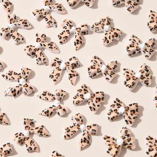 Dulyork 36Pcs Leopard Print Bow Nail Art Charms - Acrylic Rhinestone - Bow Shape - Nail Art Rhinestones
