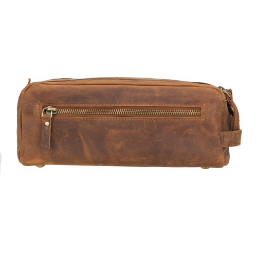 James Cuero Premium Full-Grain Leather Toiletry Bag - Spacious Design Water-Resistant Lining, Easy-Grip Handle - Unisex Toiletry Bag, Travel Bag Gift (Smooth Textured)