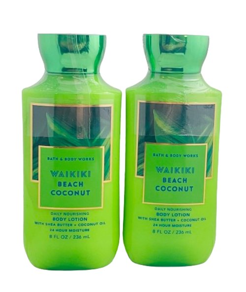 Bath & Body Works Bath and Body Works Waikiki Beach Coconut Super Smooth Lotion Sets Gift For Women 8 Oz -2 Pack (Waikiki Coconut) 16 Fl Oz