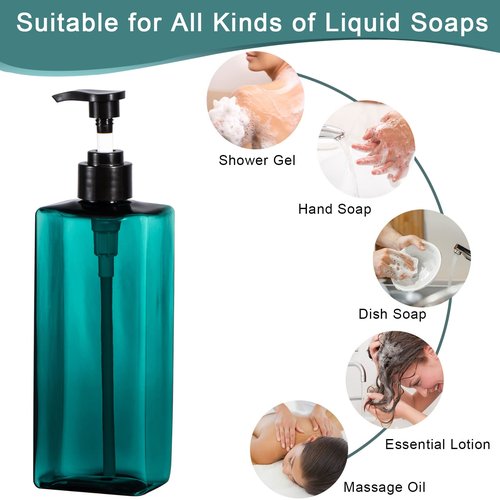 Shower Pump Bottles, Yebeauty 2pcs 17oz 500ML Refillable Pump Bottle Lotion Soap Dispenser Liquid Container Plastic Soap Dispenser for Shampoo Kitchen,Bathroom Body Wash, Sea Green