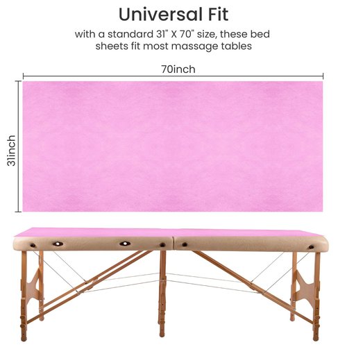 50 PCS Massage Table Sheets Pink - 31'' x 70'' Disposable Bed Covers for Spa and Salon - Soft and Hygienic Disposable Sheets for Professional Use, Ideal for Massage Therapy Tables