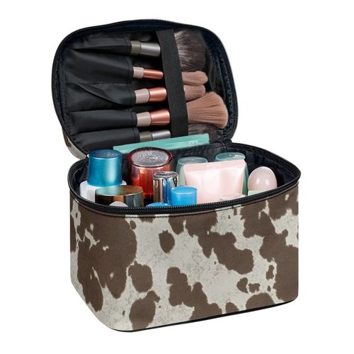 JEOCODY Cosmetic Bags for Women Cow Print Travel Makeup Train Case Large Makeup Organizer Bag Women Travel Cosmetic Cases Portable Cosmetic Bag Toiletry Bags for Girl with Handle