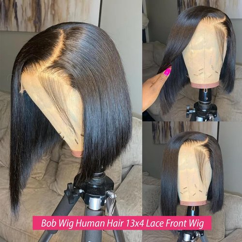 Licoville Black Bob Wig Human Hair, Straight 12 Inch 13x4 Lace Front Wigs Human Hair 180% Density Short Bob Wigs for Women Free Part Black Bob Glueless Wigs Human Hair Frontal Lace Wig Pre Plucked