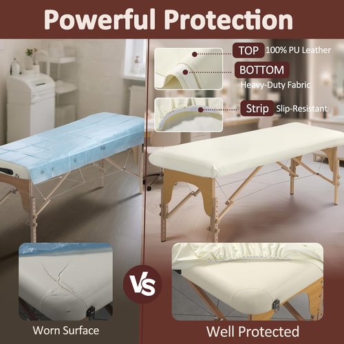 PU Leather Massage Table Cover with Strip, Reusable Lash Bed Cover for 23Inch Width Massage Bed in Wax Therapy Spa Facial Tattoo Beauty Salon, Waterproof Esthetician Bed Sheet Easy to Wipe Oil Stains
