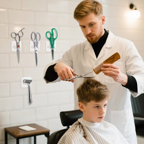 10pcs Wall-Mounted Shear holder – Multi-Purpose Scissor Holder with Adhesive, Hairdressing Tool Storage for Stylists, Barbers, Pet Groomers – Ideal for Home, Kitchen, Salons & Barbershops