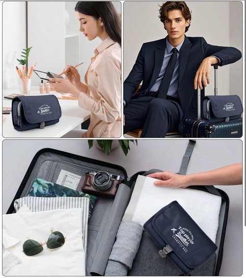 Piegricdiat Hanging toiletry bag for men - large functional hanging travel toiletry bag with detachable wet/dry compartments. mens hanging toiletry travel bag (dark blue)