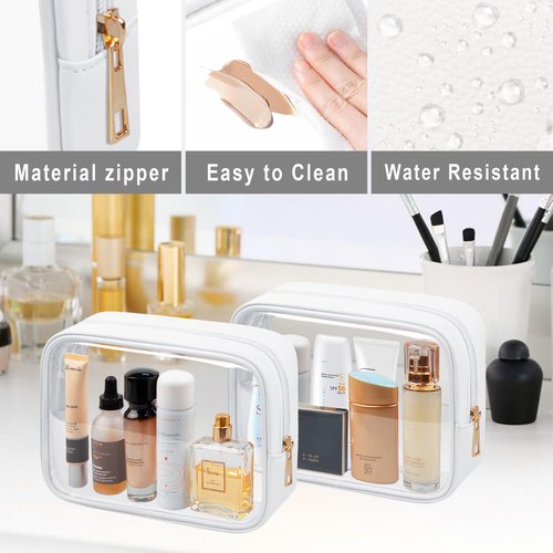 Ebbniur TSA Toiletry Bag Clear Makeup Bag Travel Essentials Cosmetic Bag for Men and Women White 2Pcs