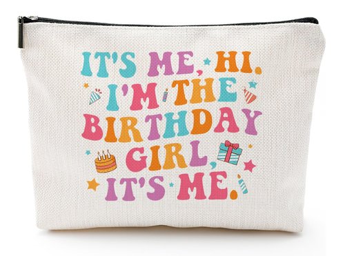 It's Me Hi I'm the Birthday Girl White Makeup Bag for Singer Fans,Music Lovers Merch Birthday gifts for Fans,White Cosmtic Bag for Fans