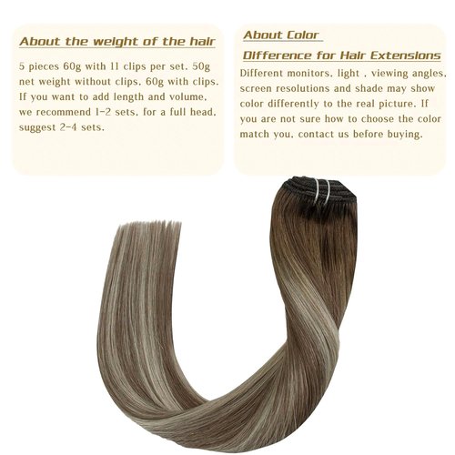 Clip in Human Hair Extensions for Women Balayage Walnut Brown to Ash Brown Mix Light Blonde Ombre Natural Straight Remy Clip ins Real Human Hair Double Weft Clip on Hair Extensions 14 Inch 60G 5 PCS