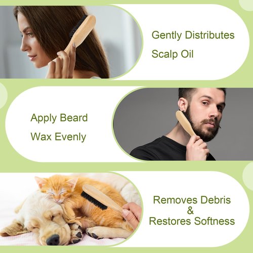 Weysat 24 Pack Boar Bristle Hair Brushes - Natural Wooden Handle Brushes for Thick Hair, Beard, Frizz Control, Pet Grooming, Smoothing Flyaways - Dual Use for Women, Men, Cat & Dog