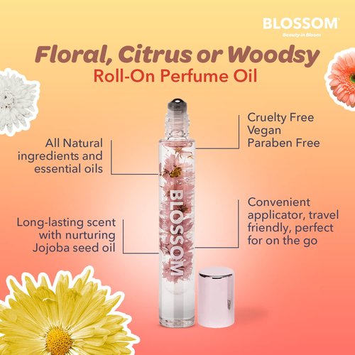 Blossom Roll on Rollerball Perfume Oil with Natural Ingredients, Essential Oils & Eau De Parfum Plant Based Perfume Spray, Infused with Real Flowers, 2 Pack Bundle, Patchouli Rose/Grandiflora