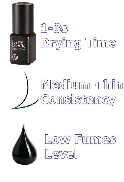 Sky Lady Black Glue Eyelash Extensions 5ml / Professional Max Bonding Strength Lash Glue / 1-3 Sec Fast Drying / 5-6 Weeks Retention