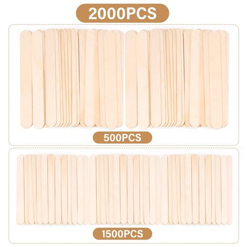 EWVVSS 2 Style 2000 Pcs Wax Sticks for Hair Removal Splinter-Free Wooden Waxing Sticks Large Wax Applicator Sticks Wax Stick for Body and Face, Craft Sticks,Popsicle Sticks, 6-Inch & 4.5-Inch