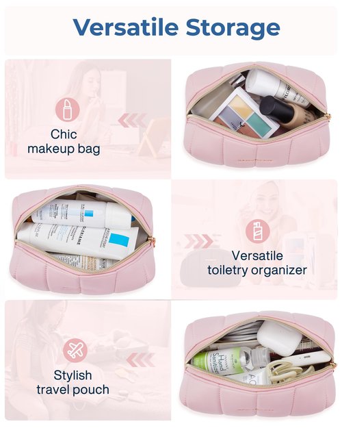 BAGSMART Small Makeup Bag PU Leather Travel Makeup Bag Organizer Makeup Pouch, Portable Cosmetic Bags for Women, Cute Make Up Bag for Travel Size Toiletries Accessories Brushes (Purple)
