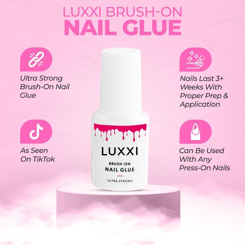 LUXXI Super Strong Brush On Nail Glue for Press On Nails | Best Extra Strength Nail Glue for Long Lasting Extended Wear for Press-Ons, Nail Tips & Acrylic Nails