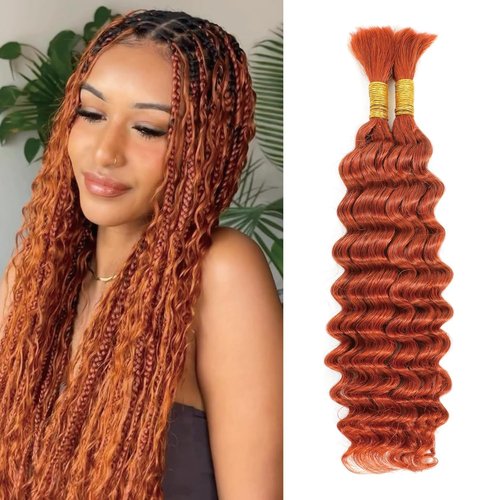 Peenoll Curly Braiding Human Hair 11A 100g 20 Inch Ginger Orange 350 Deep Wave Braiding Human Hair No Weft Brazilian Virgin Hair for Boho Braids