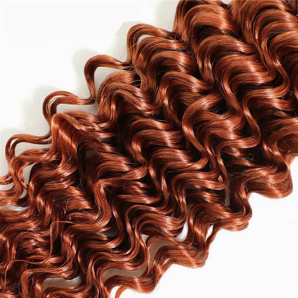 #33 Reddish Brown Bundles Human Hair Deep Wave Bundles 16 18 20 Inch Unprocessed Brazilian Virgin Hair Copper Red Deep Wave 3 Bundle Human Hair Extensions 50 Gram Per Bundle
