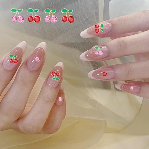 80PCS Cherry Nail Charms 3D Slime Charms for Nail Rhinestones Nail Art Shiny Gems Nail Studs Cute Fruit Nail Diamond Crystal Luxury DIY Nail Accessories(Style 6)