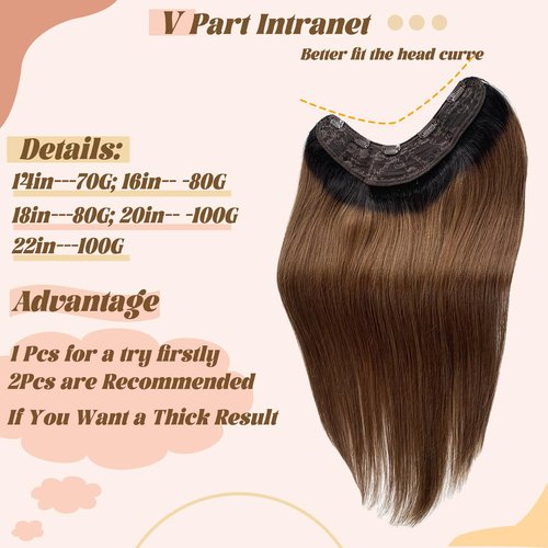 Brown Clip in Hair Extensions Real Human Hair,Highlight Ombre Clip in Human Hair Black Roots One Piece 5 Clips with 3/4 V-Shaped Double Weft Clip in Extensions Full Head for Women 16 Inch 80g(45cm)