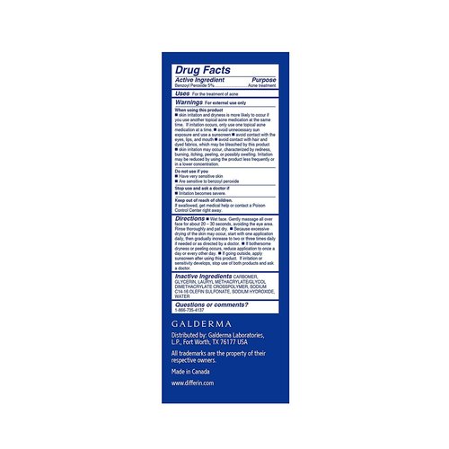 Differin Acne Face Wash with 5% Benzoyl Peroxide, Daily Deep Cleanser by the makers of Differin Gel, Gentle Skin Care for Acne Prone Sensitive Skin, 4 oz (Packaging May Vary) (Pack of 2)