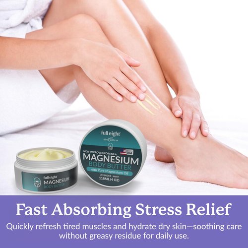 Full Eight Magnesium Body Butter with Pure Magnesium Oil – For Stiff Legs & Tight Muscles – Rub for Leg Cramps, Muscle Soreness, Improved Sleep, & Foot Revitalization – 4oz