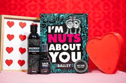 Ballsy Nuts About You Sack Pack, Men's Fresh Kit, Gift for Valentine's Day, Includes Ballwash, Sack Spray and NutRub, Citrus & Cedar