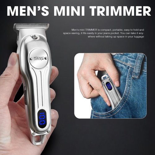 DSP Beard Trimmer for Men, Cordless Hair Clipper Shavers, Facial Hair Trimmer for Beard & Mustache Trimming, Professional Haircut Kit for Men Rechargeable LED Display (Silver)
