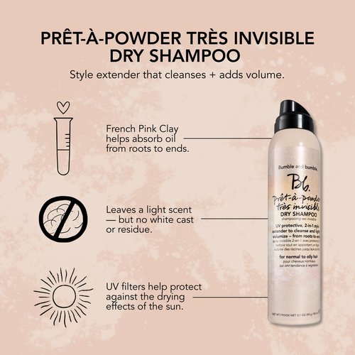 Bumble and bumble. Prêt-à-powder Très Invisible Volumizing Dry Shampoo | Volumizing, Dry-Cleansing, UV Protective + Absorbs Oil | Curly, Wavy, Straight, 3.1 Ounce