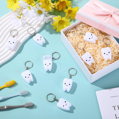 Landical 96 Pcs Mini Dental Floss Keychain Bulk Tooth Shaped Portable Teeth Floss Cleaning for Homeless Party Favors Travel Donated Gifts Teeth Cleaning Oral Care Mint Flavor 15 M /16. 4 Yard