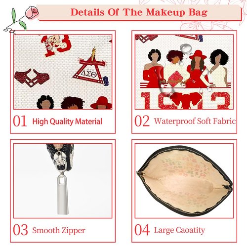 ZANSUO Sorority Gifts for Women DST Make Up Bag 1913 Sigma Theta Paraphernal Gifts for Girls Delta Cosmetic Bag Gift, Style 2
