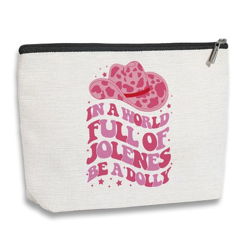 Country Pink Dolly Theme Makeup Bag Pouch Country Music Lover Gift Western Hat Singer Dolly Fans Gift Stuff Country Song Cosmetic Bag Country Album Bag Country Festival Merchandise